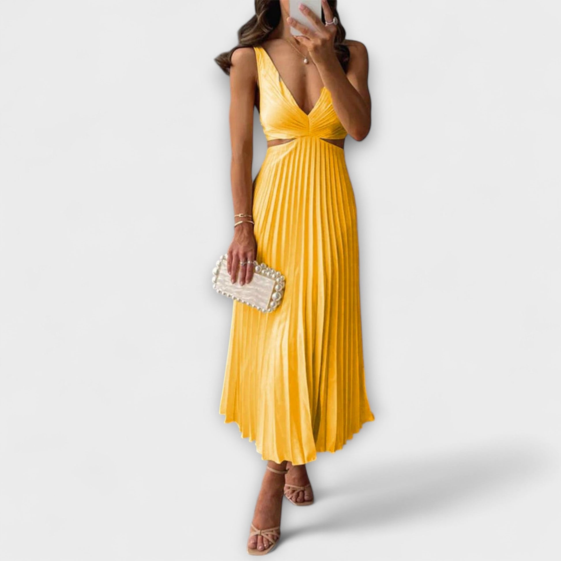 LAUREN - PLEATED MIDI EVENING DRESS