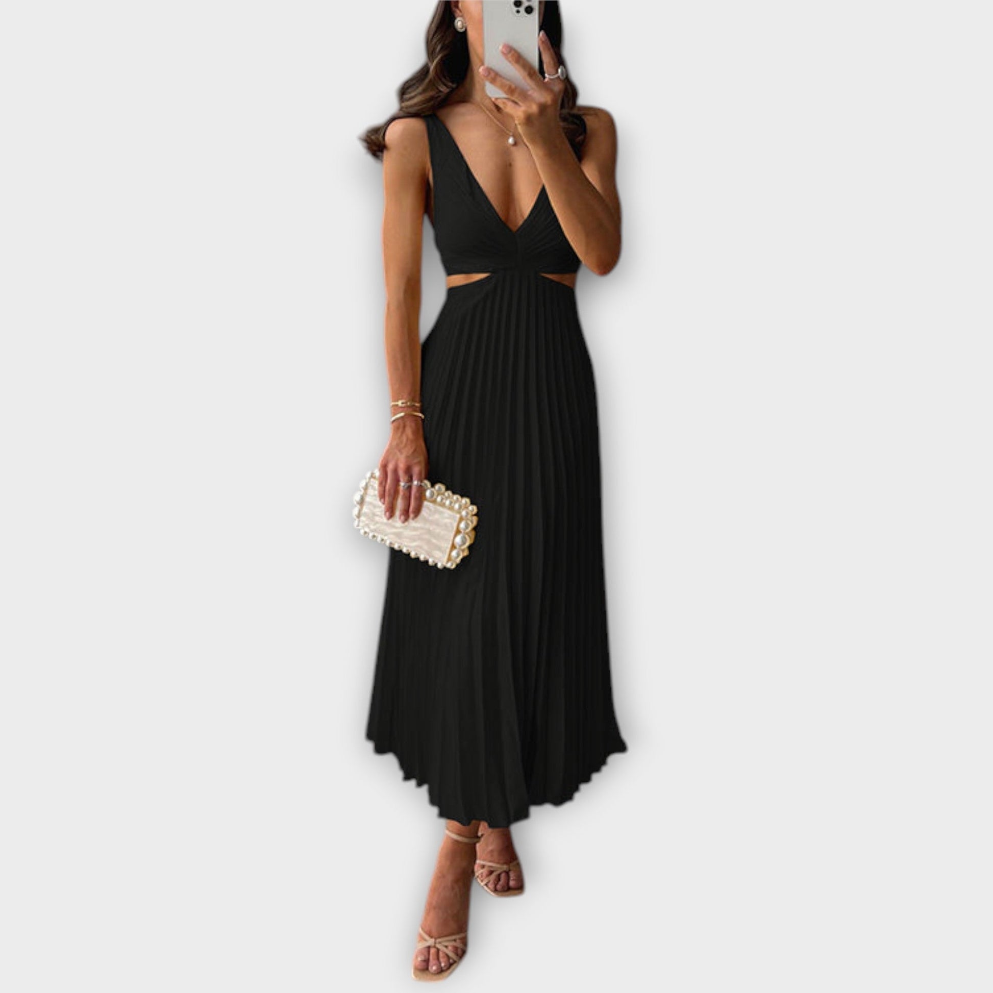 LAUREN - PLEATED MIDI EVENING DRESS