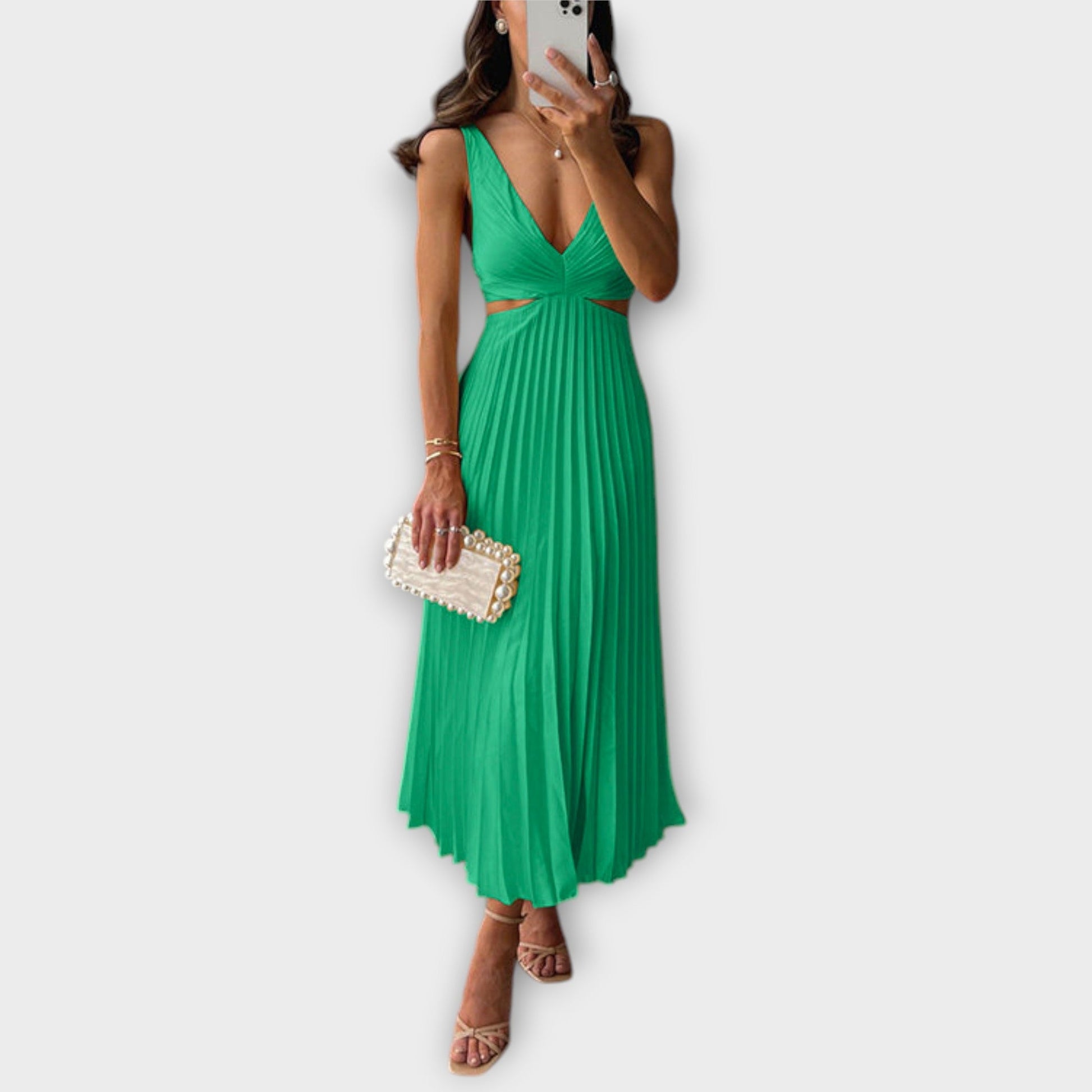 LAUREN - PLEATED MIDI EVENING DRESS