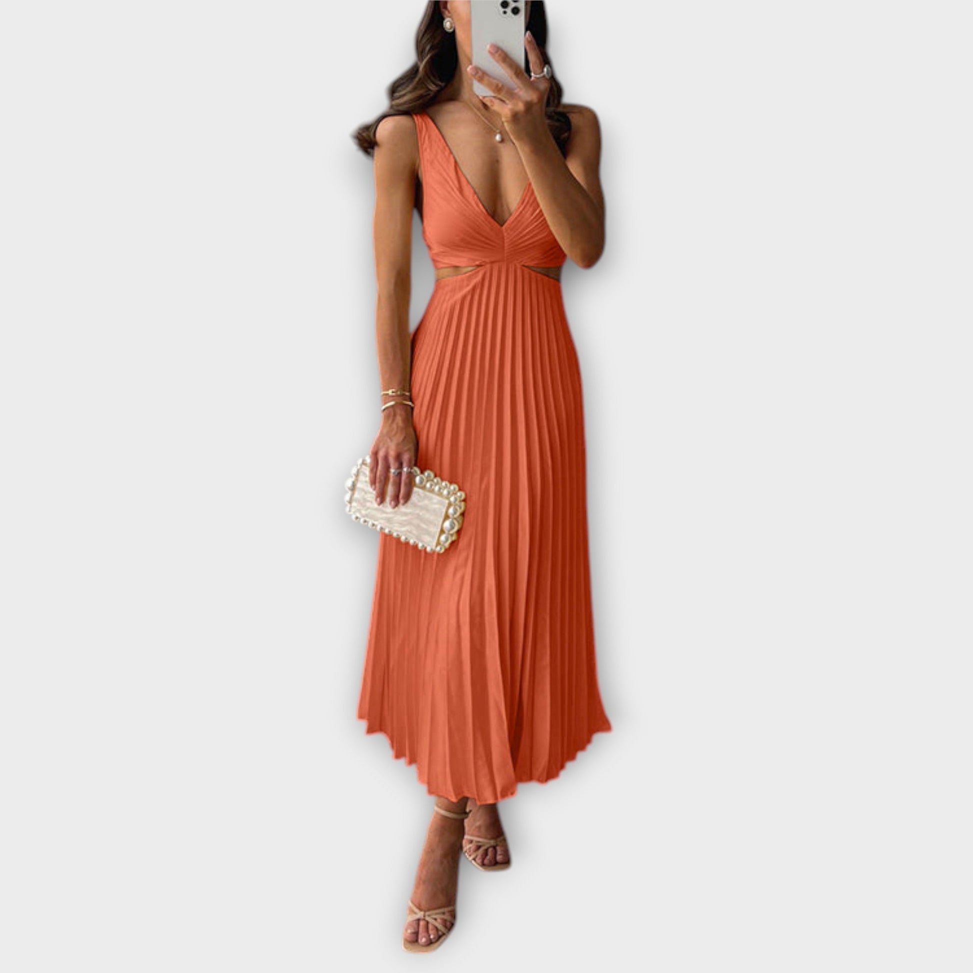LAUREN - PLEATED MIDI EVENING DRESS
