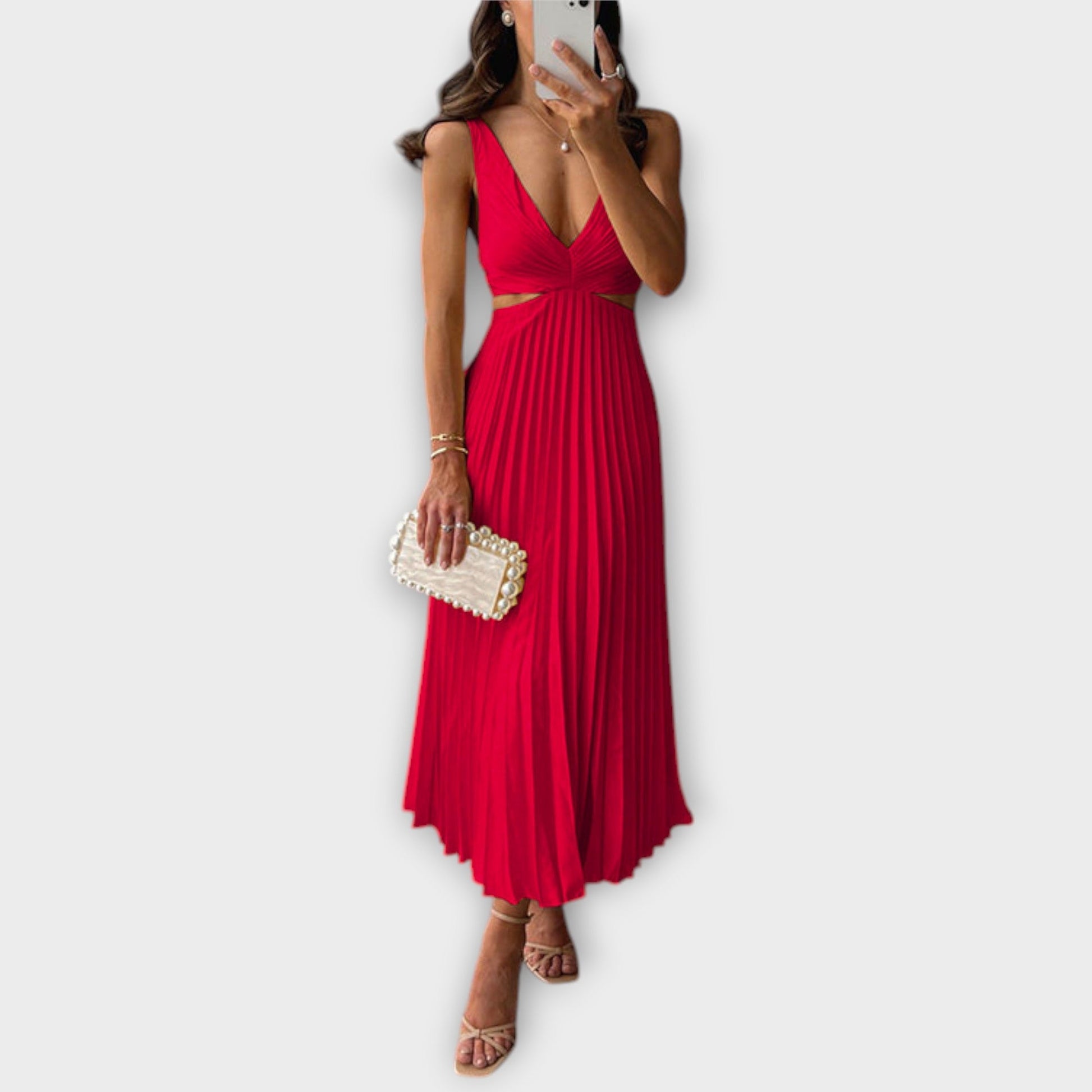 LAUREN - PLEATED MIDI EVENING DRESS
