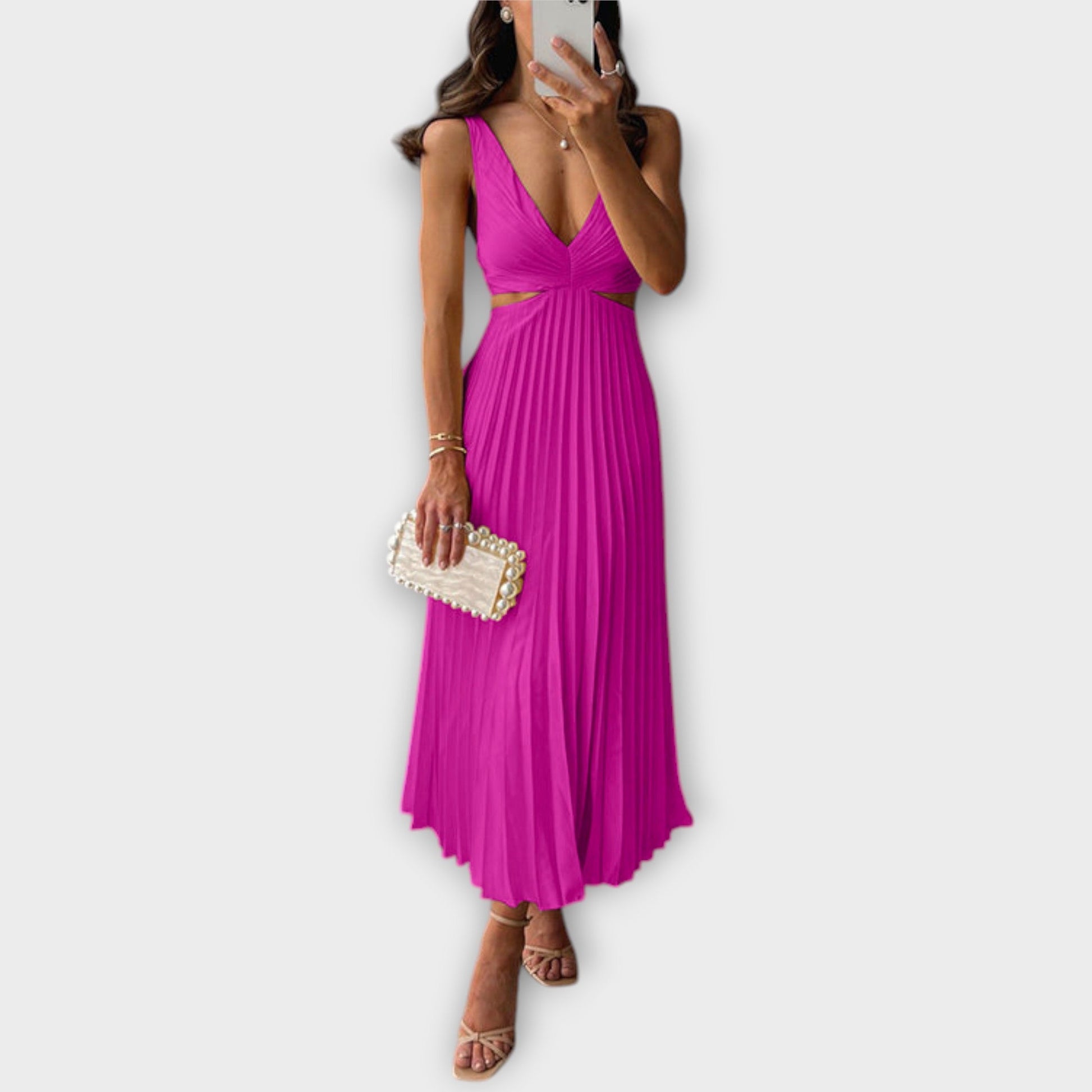 LAUREN - PLEATED MIDI EVENING DRESS