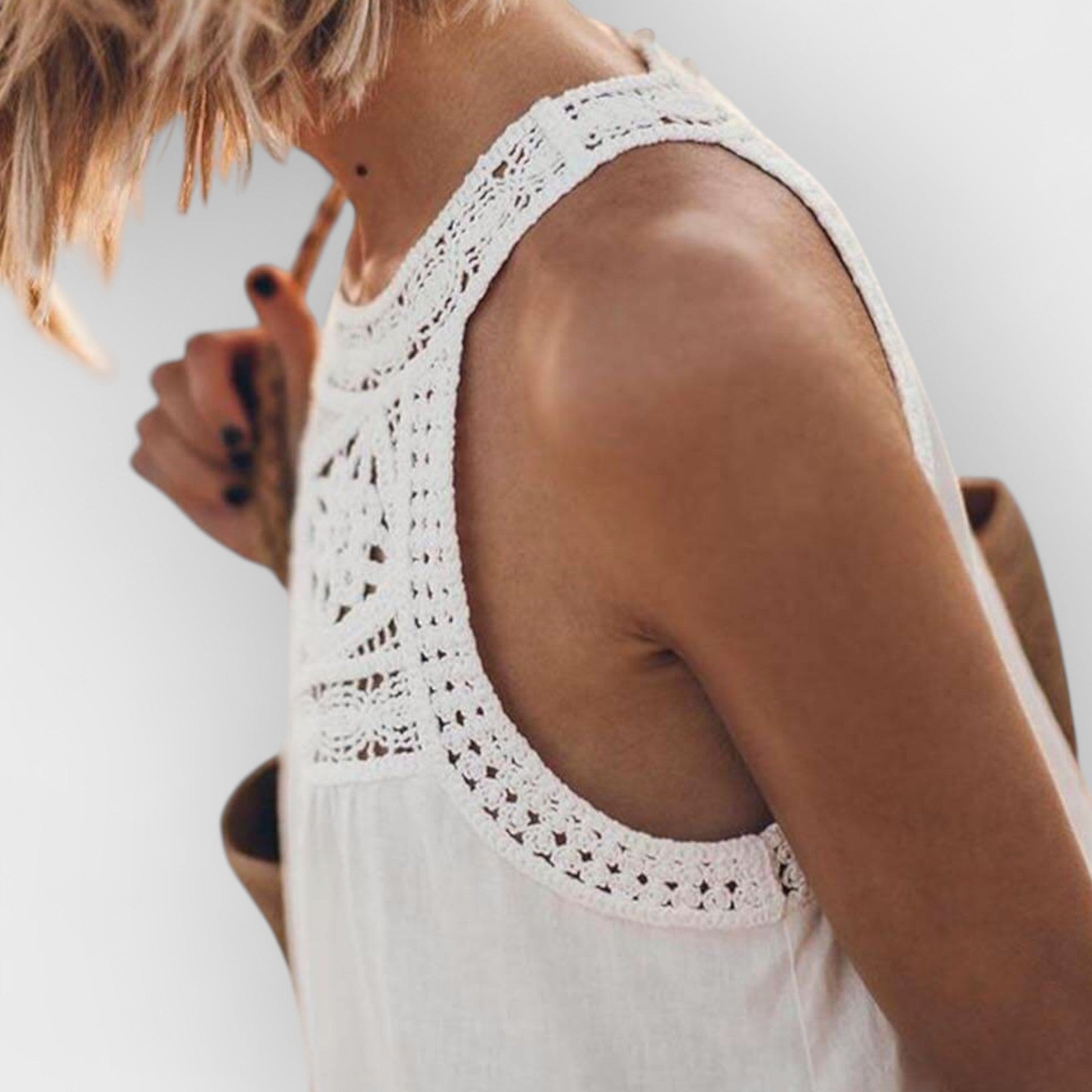 ROMY - HOLLOW LACE PATCHWORK HALTERNECK MINI DRESS