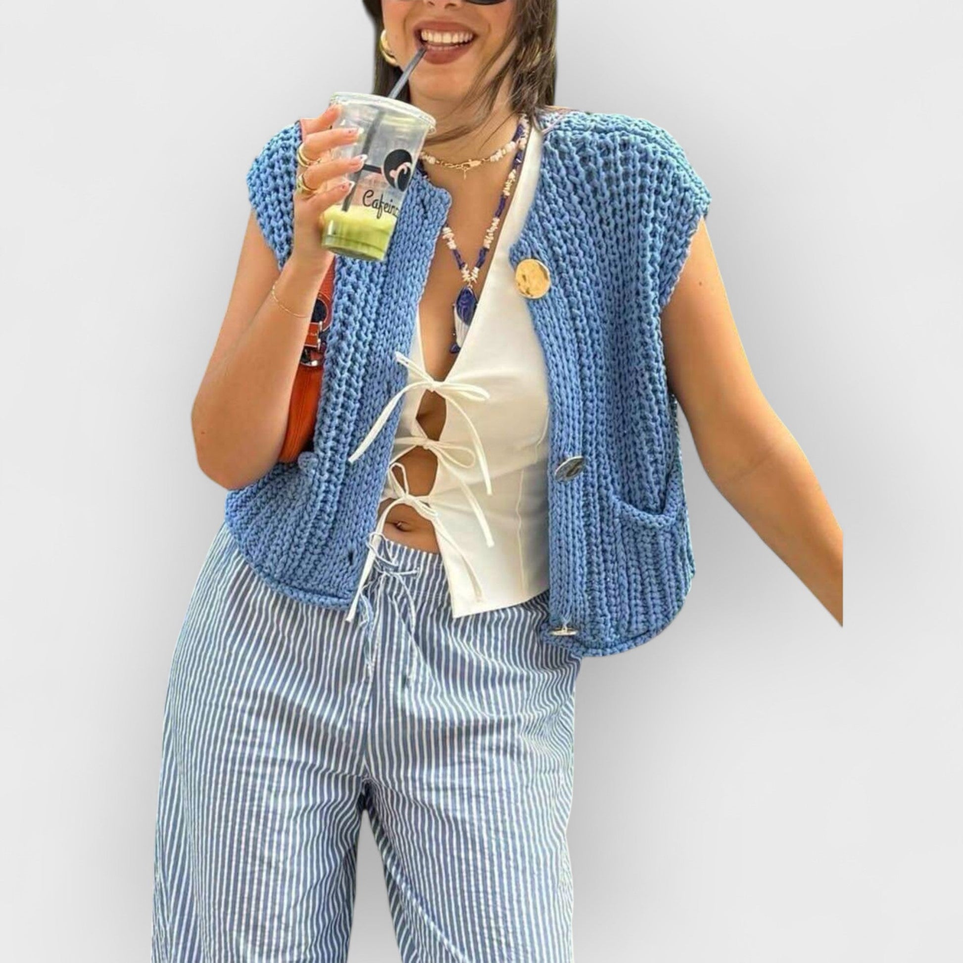 DARCY - SLEEVELESS KNIT CARDIGAN WITH POCKETS
