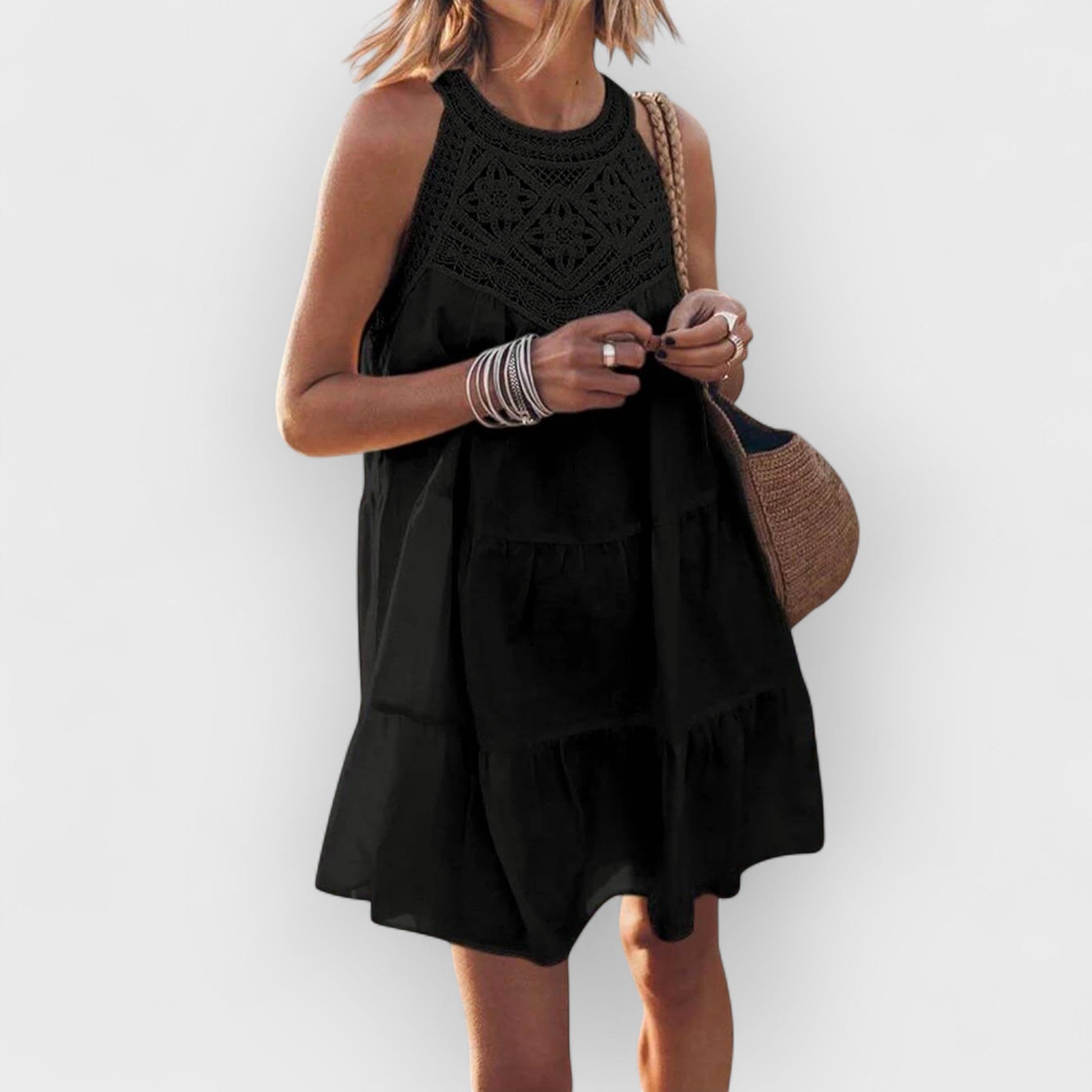 ROMY - HOLLOW LACE PATCHWORK HALTERNECK MINI DRESS