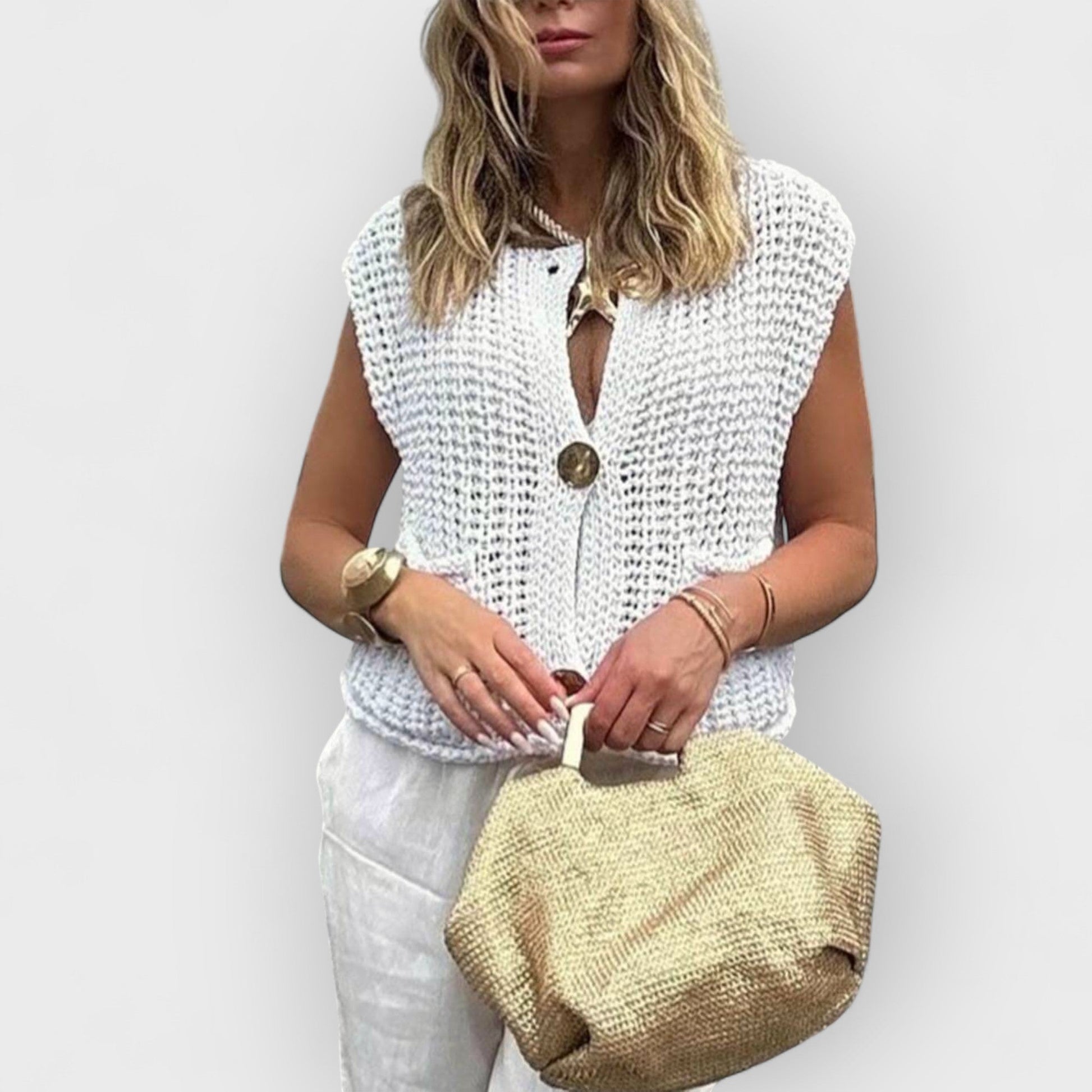 DARCY - SLEEVELESS KNIT CARDIGAN WITH POCKETS