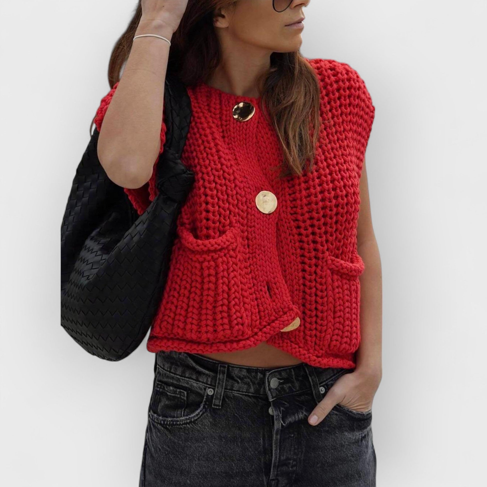 DARCY - SLEEVELESS KNIT CARDIGAN WITH POCKETS