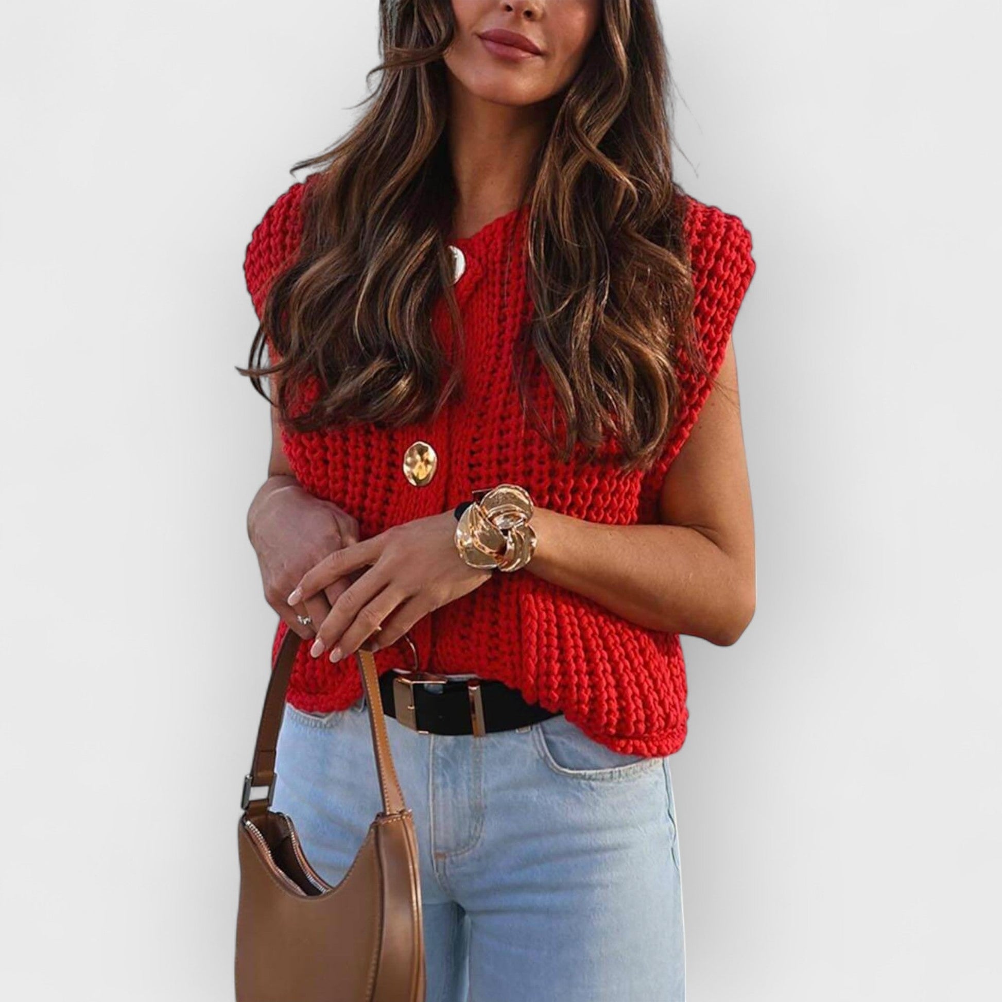 DARCY - SLEEVELESS KNIT CARDIGAN WITH POCKETS