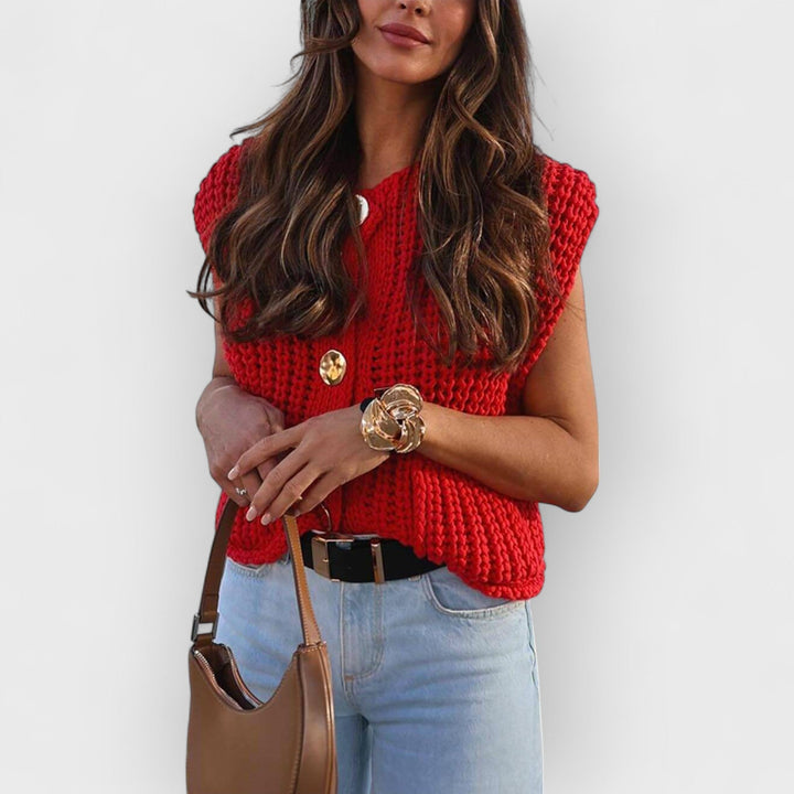 DARCY - SLEEVELESS KNIT CARDIGAN WITH POCKETS
