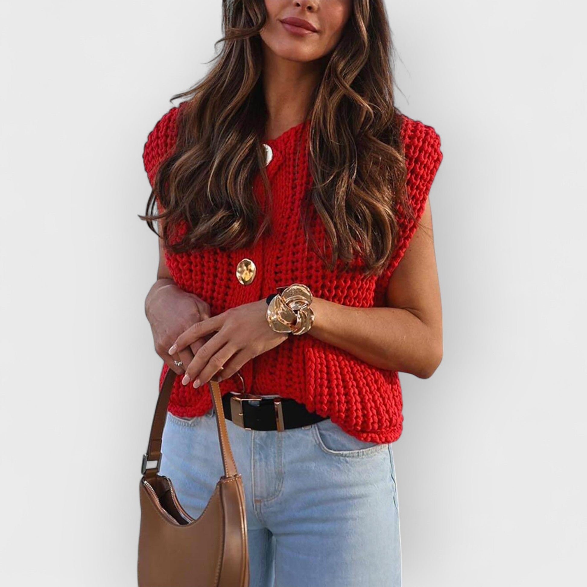 DARCY - SLEEVELESS KNIT CARDIGAN WITH POCKETS