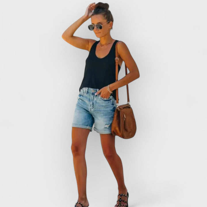 DEBRA - DISTRESSED ROLL-UP SHORTS