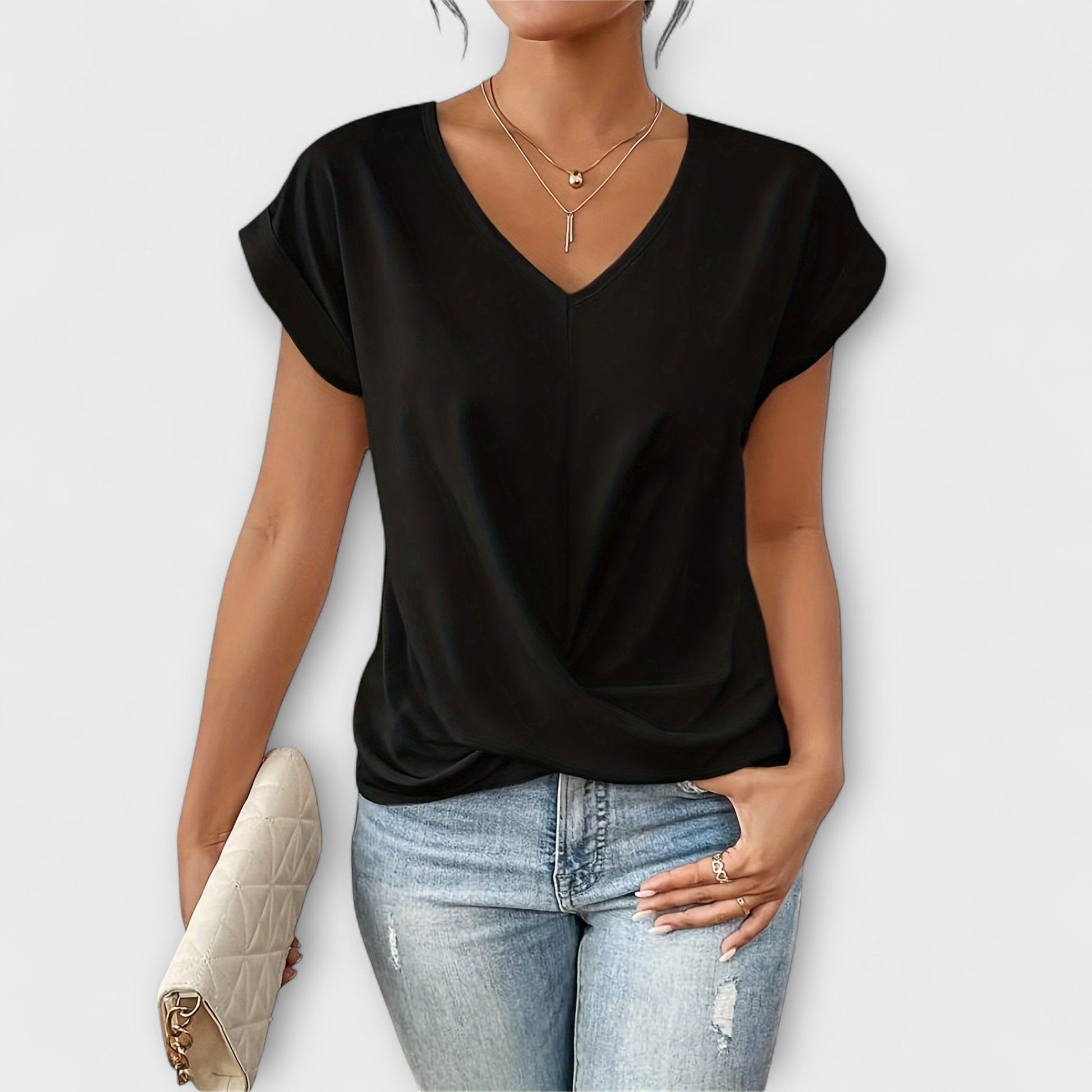 ROMILLY - V-NECK BLOUSE WITH KNOT DETAIL