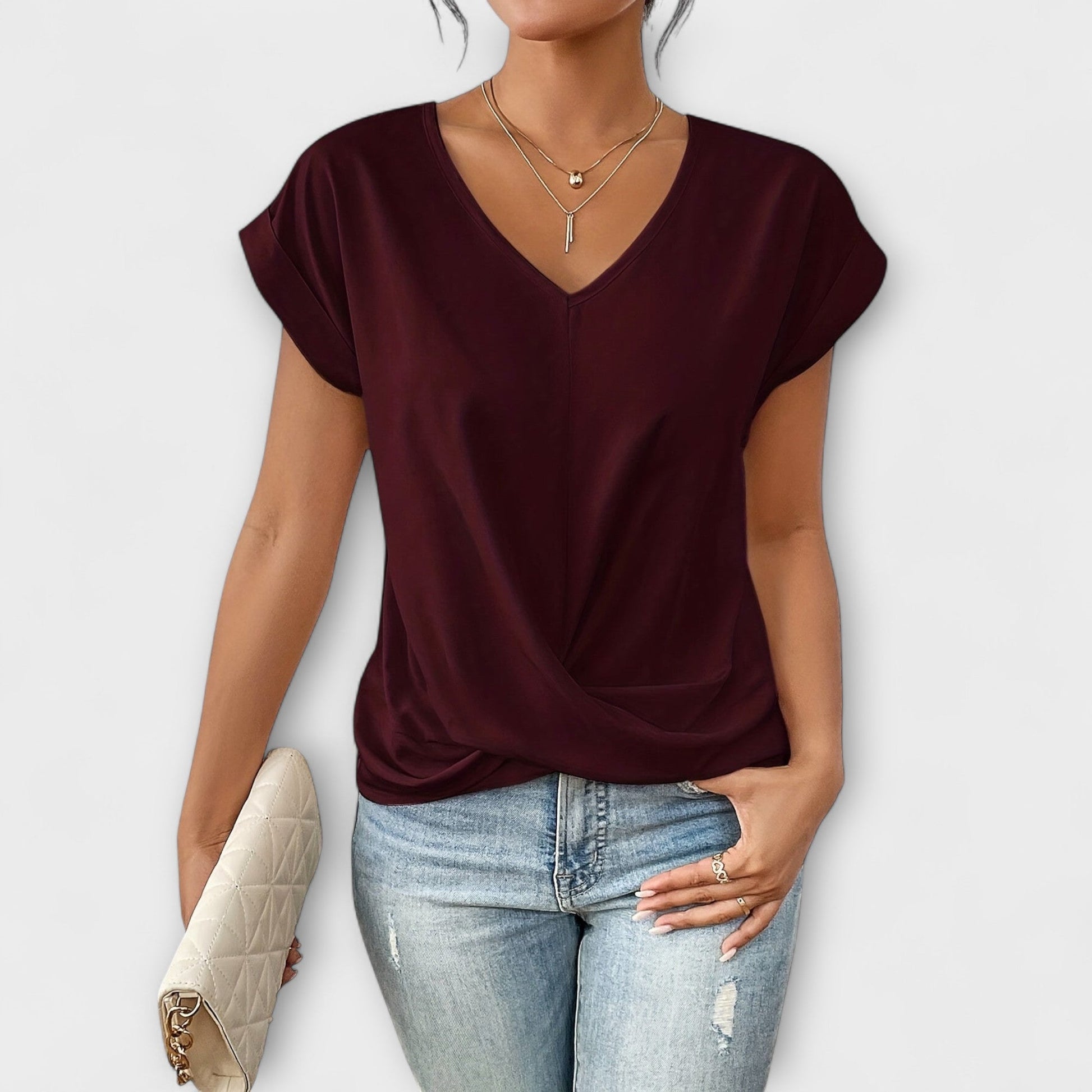 ROMILLY - V-NECK BLOUSE WITH KNOT DETAIL