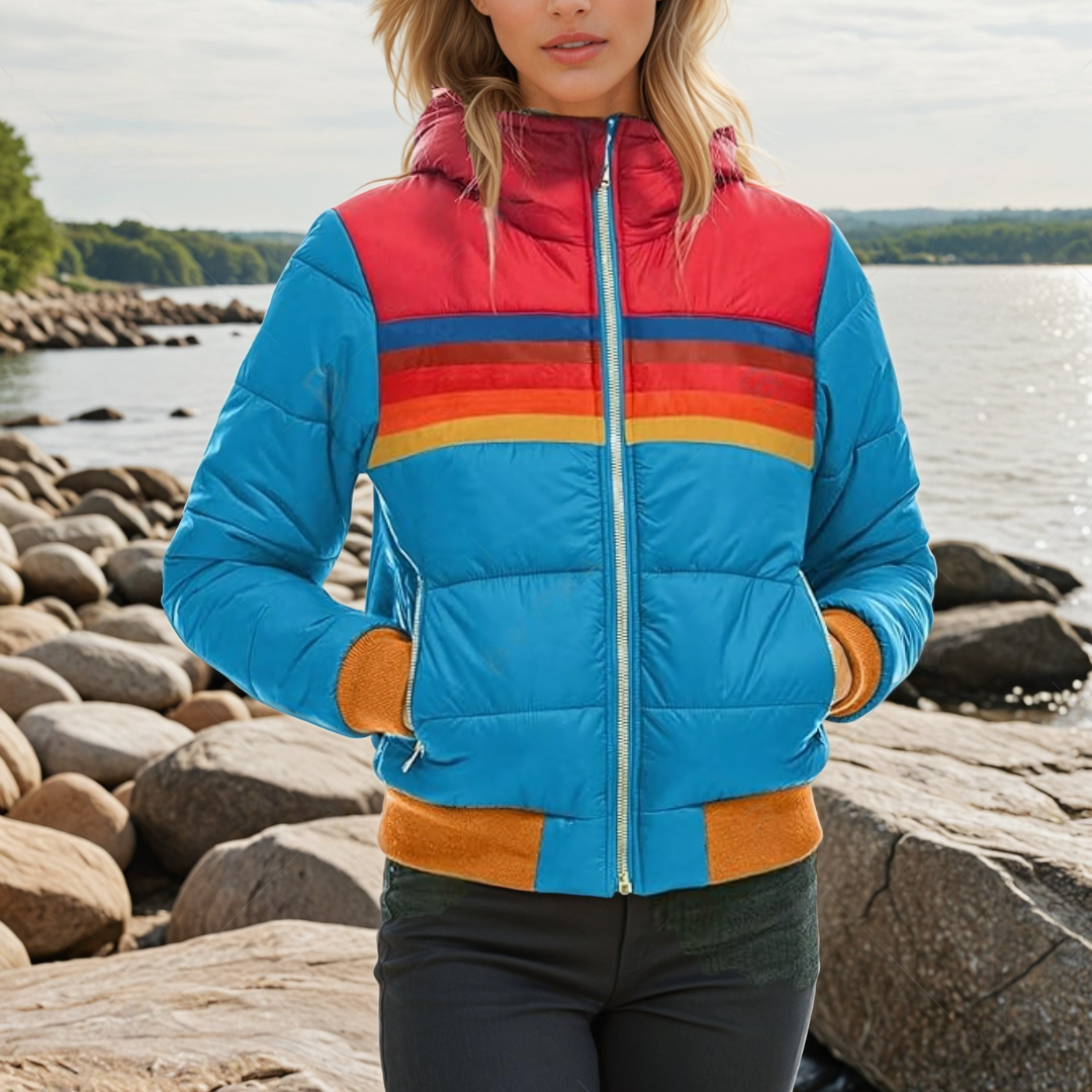 SHEILA – RETRO COLOUR-BLOCK PUFFER JACKET