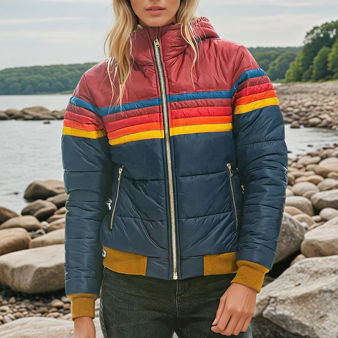 SHEILA – RETRO COLOUR-BLOCK PUFFER JACKET