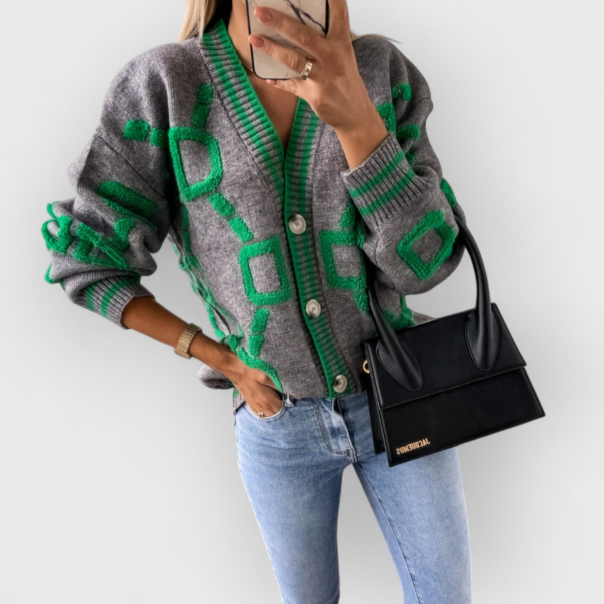 JONI - V-NECK COLOR CONTRAST KNIT CARDIGAN