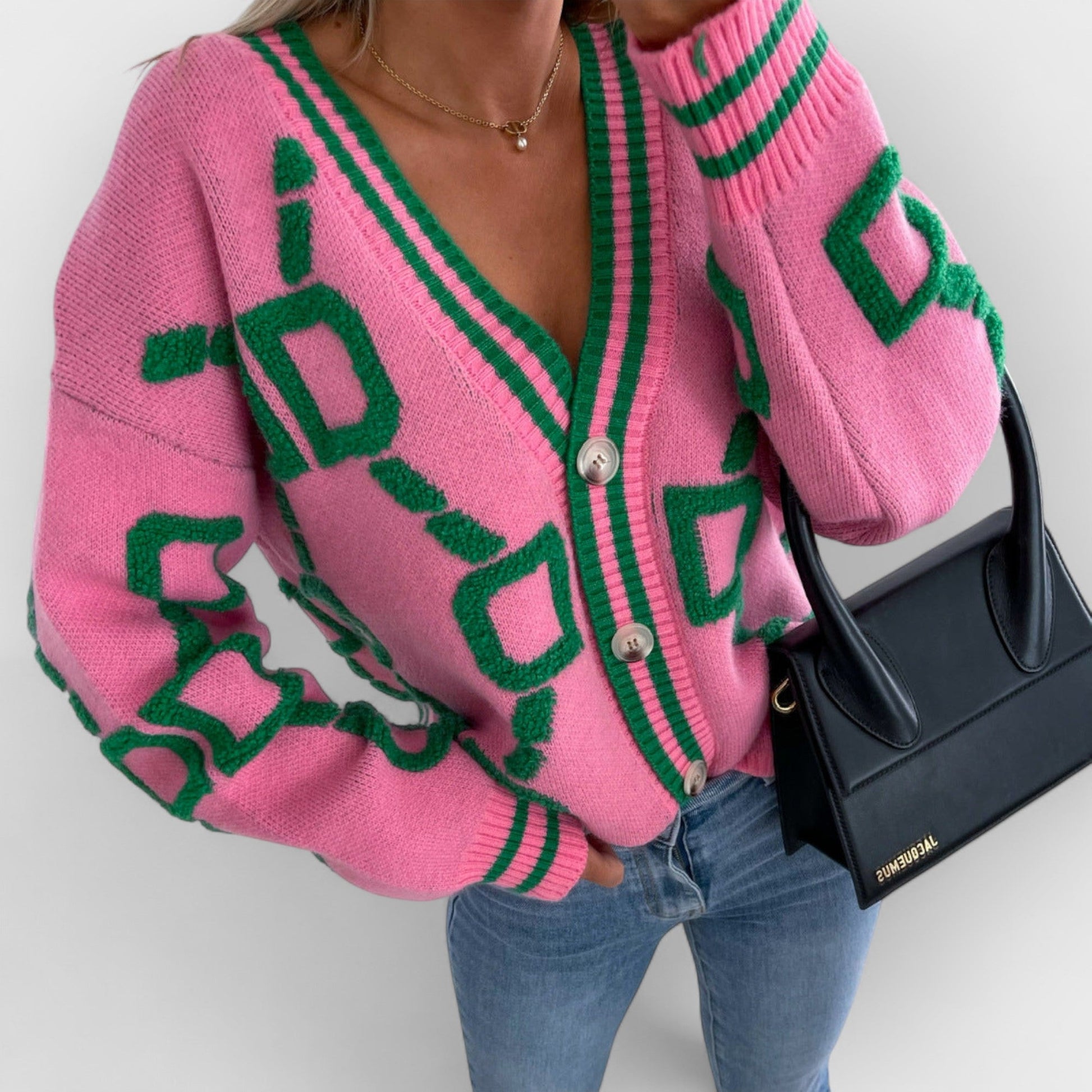 JONI - V-NECK COLOR CONTRAST KNIT CARDIGAN