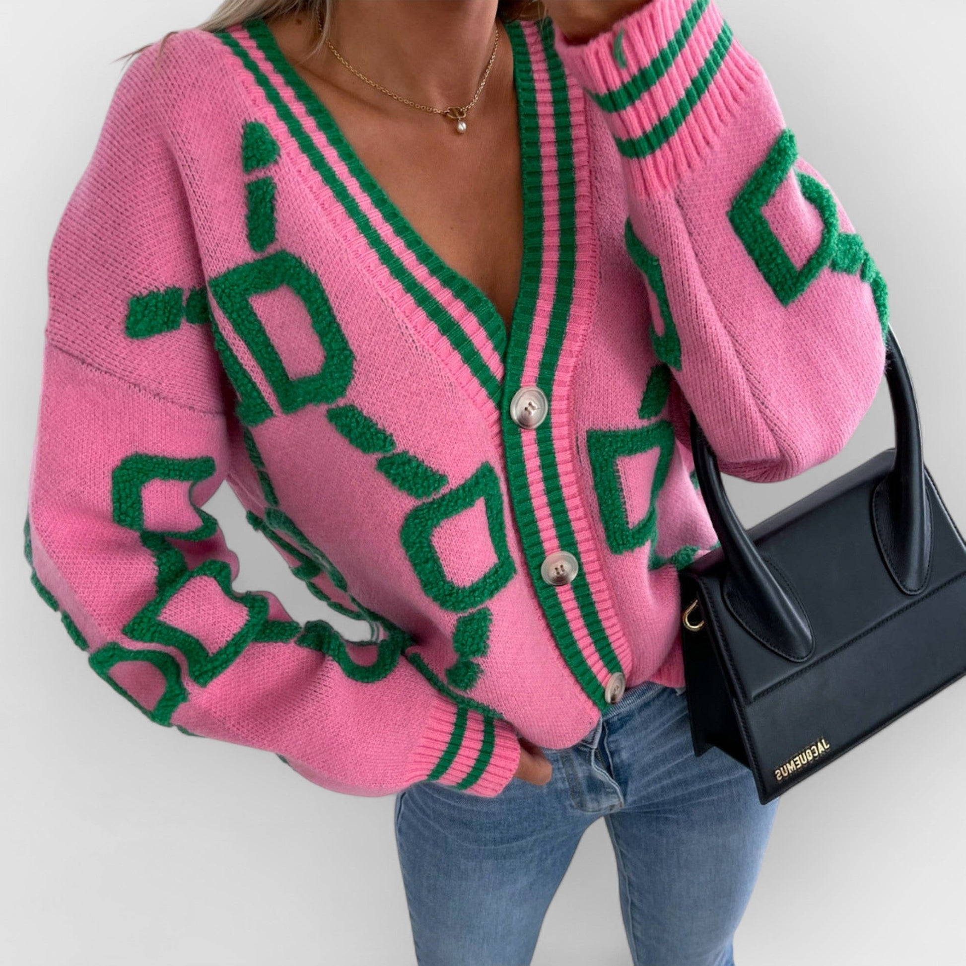 JONI - V-NECK COLOR CONTRAST KNIT CARDIGAN