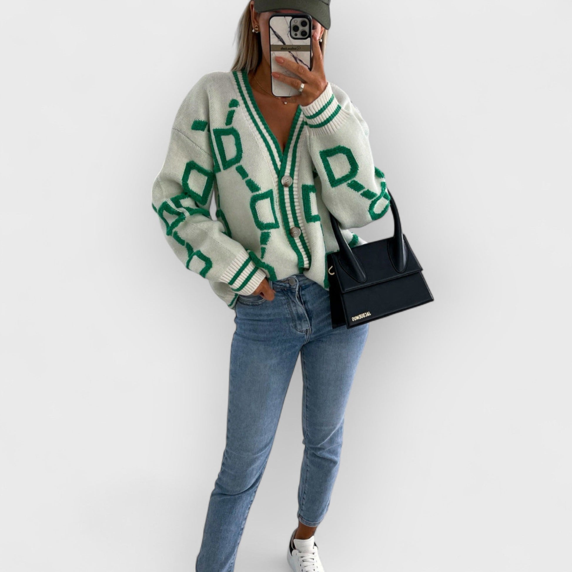 JONI - V-NECK COLOR CONTRAST KNIT CARDIGAN