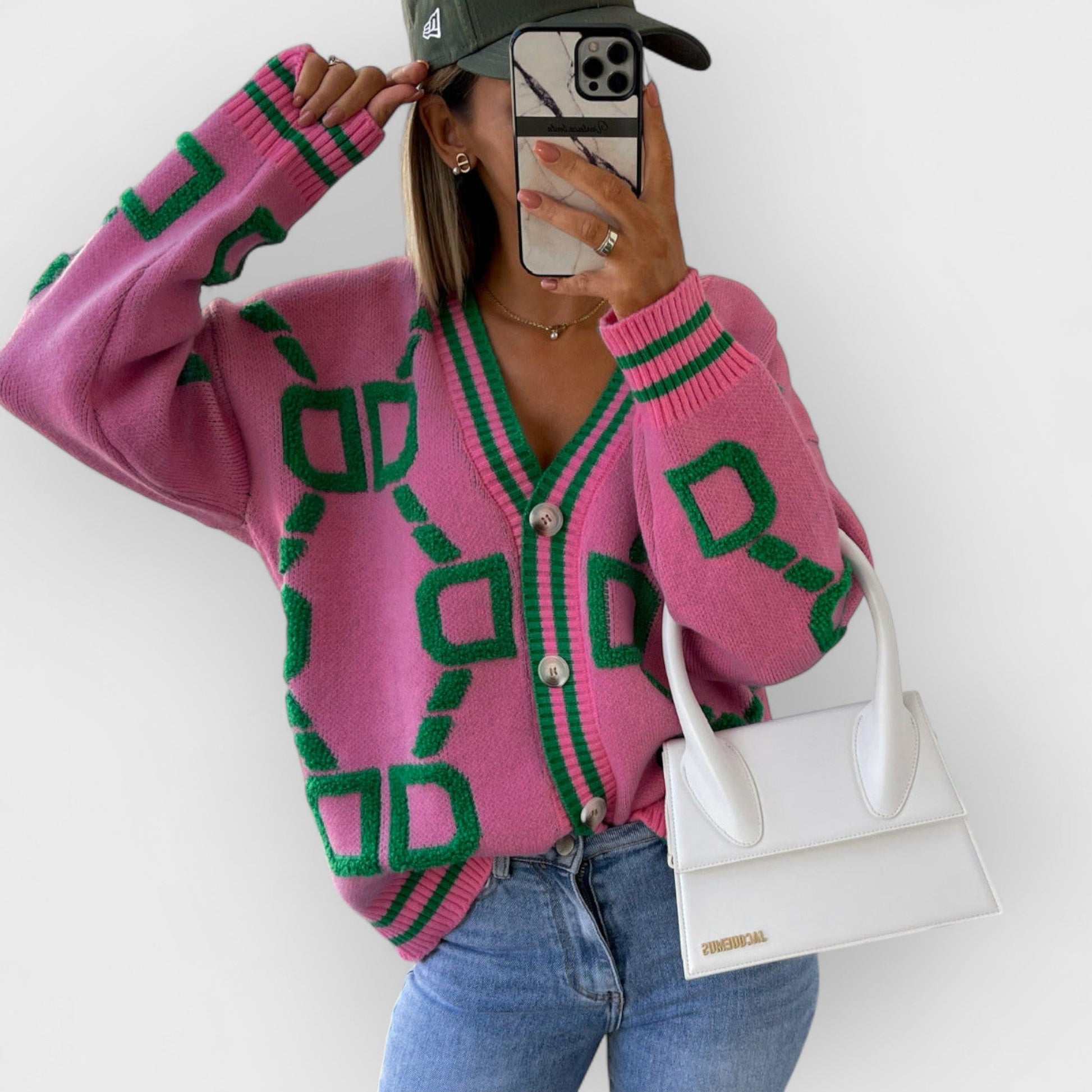 JONI - V-NECK COLOR CONTRAST KNIT CARDIGAN