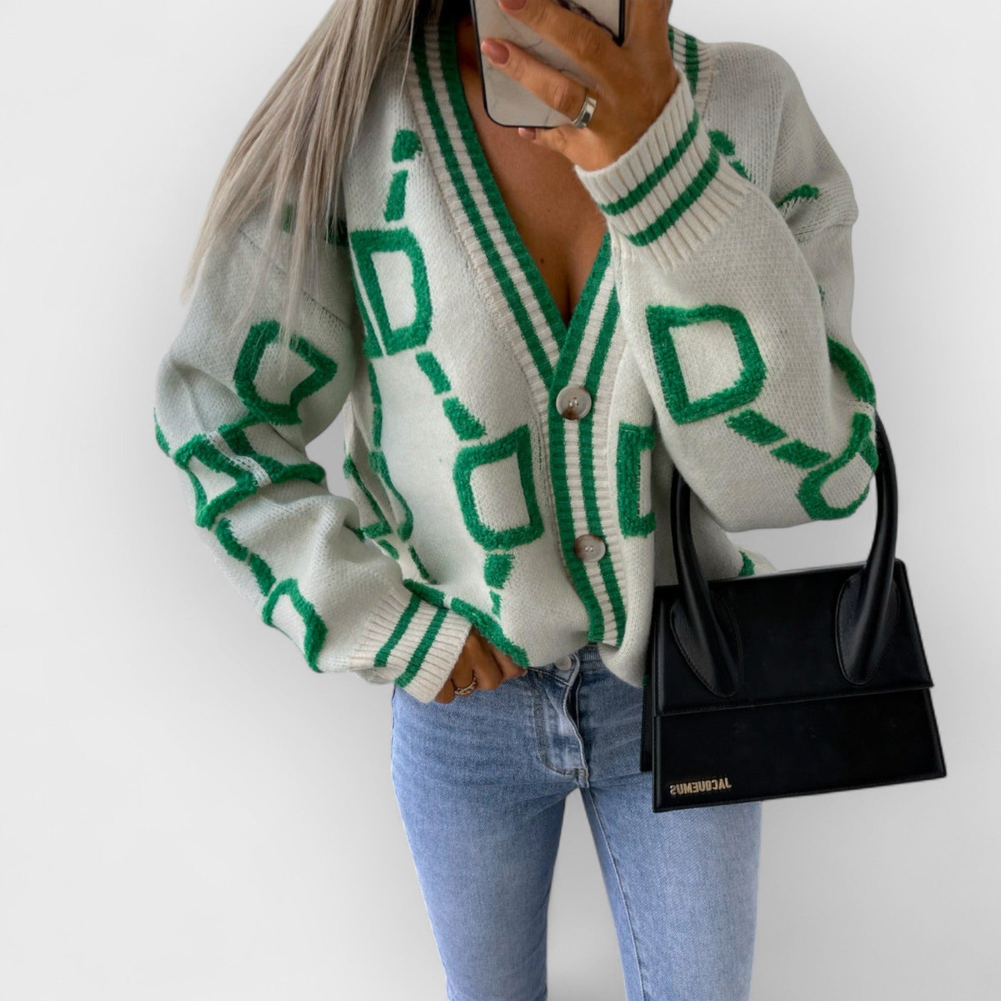 JONI - V-NECK COLOR CONTRAST KNIT CARDIGAN