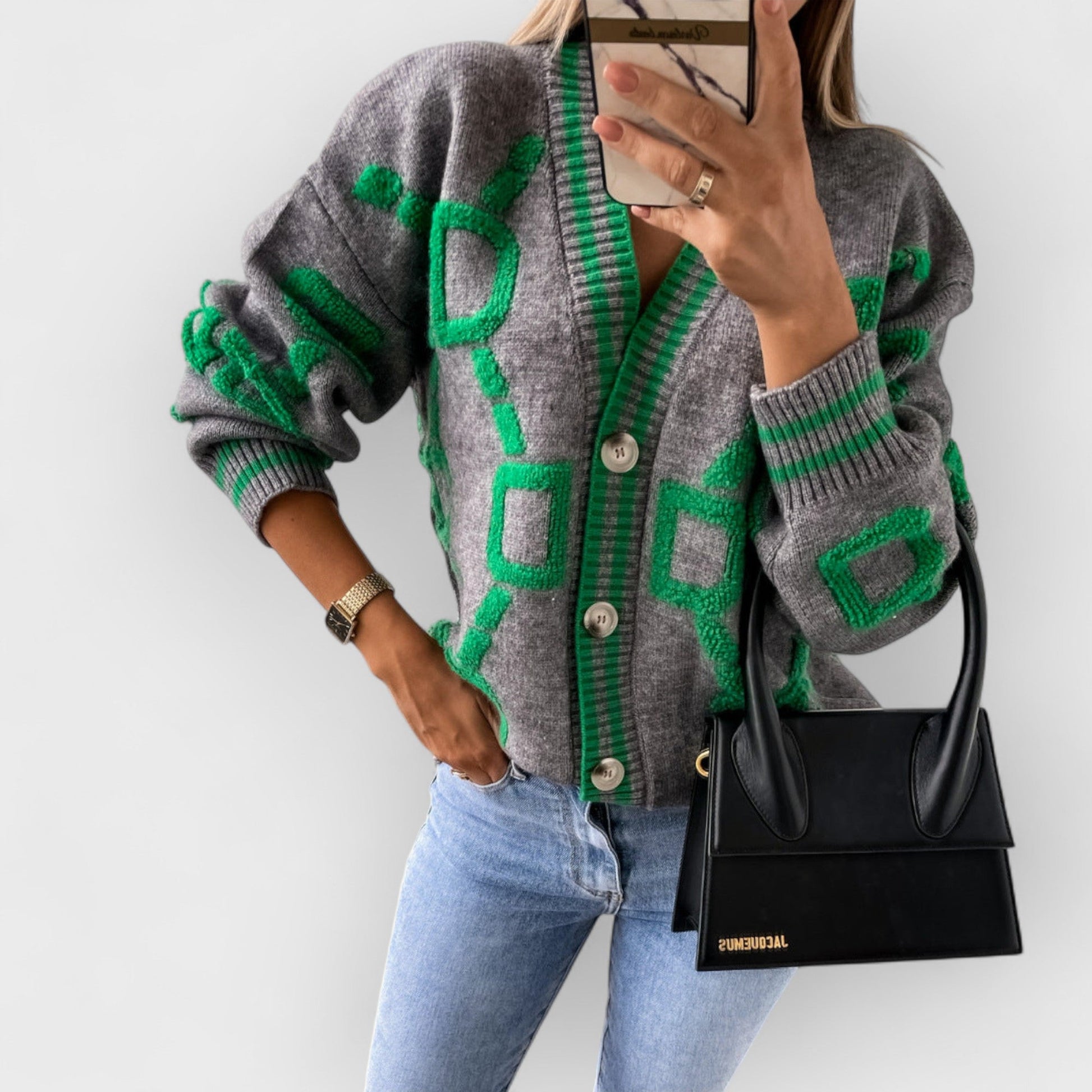 JONI - V-NECK COLOR CONTRAST KNIT CARDIGAN