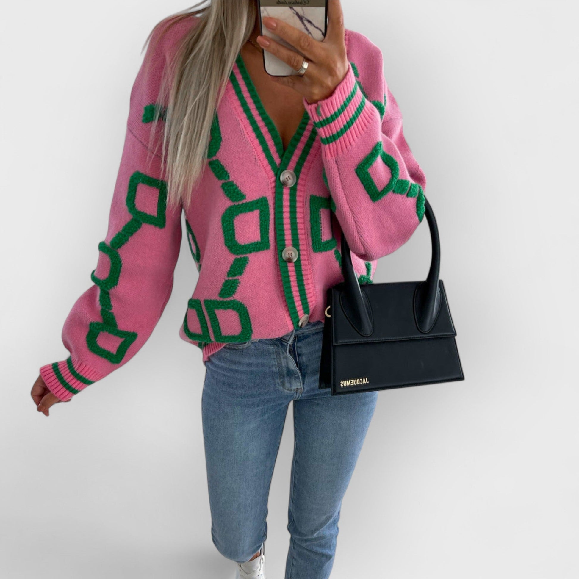 JONI - V-NECK COLOR CONTRAST KNIT CARDIGAN