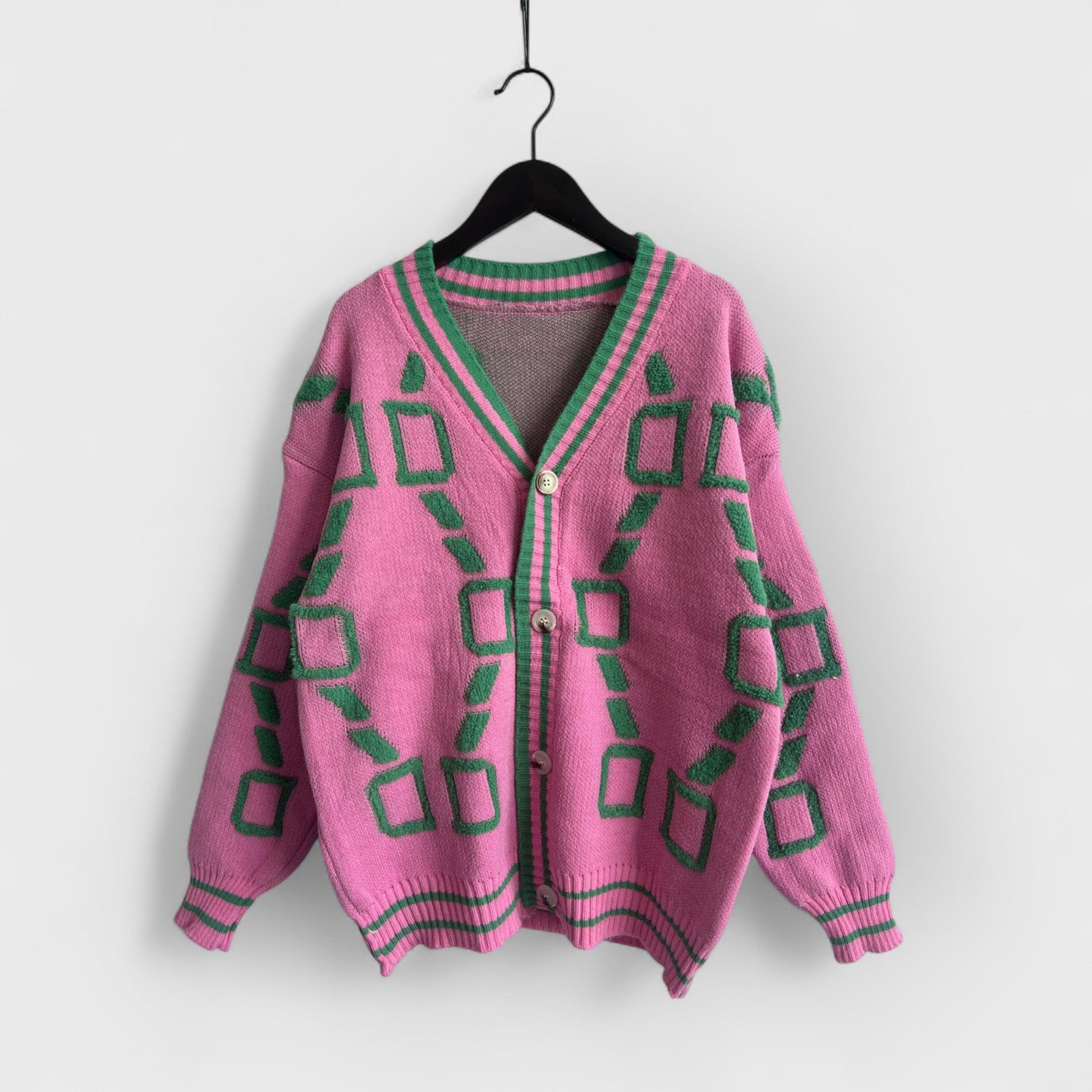 JONI - V-NECK COLOR CONTRAST KNIT CARDIGAN