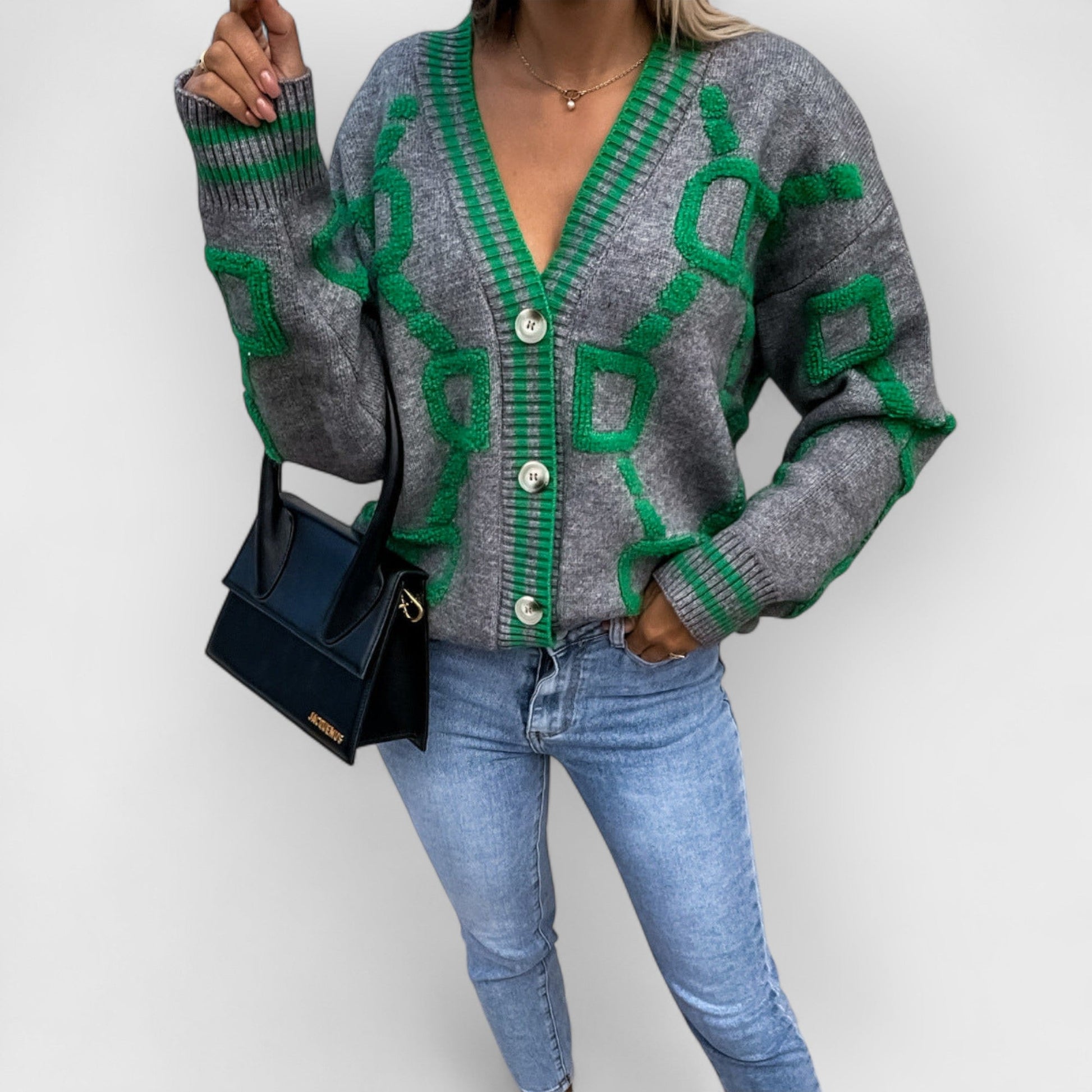 JONI - V-NECK COLOR CONTRAST KNIT CARDIGAN