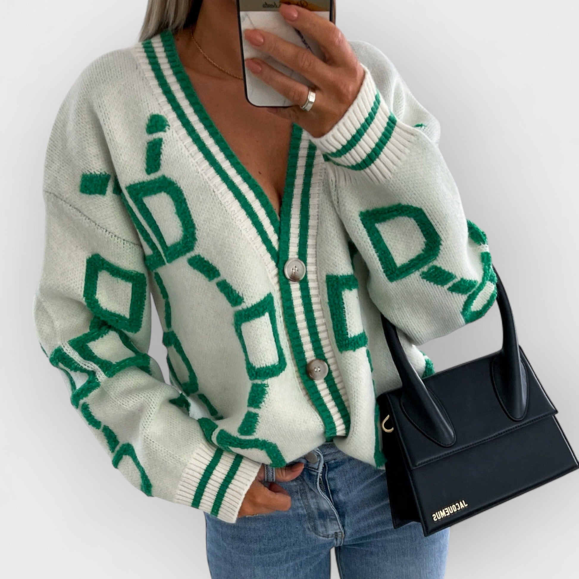 JONI - V-NECK COLOR CONTRAST KNIT CARDIGAN