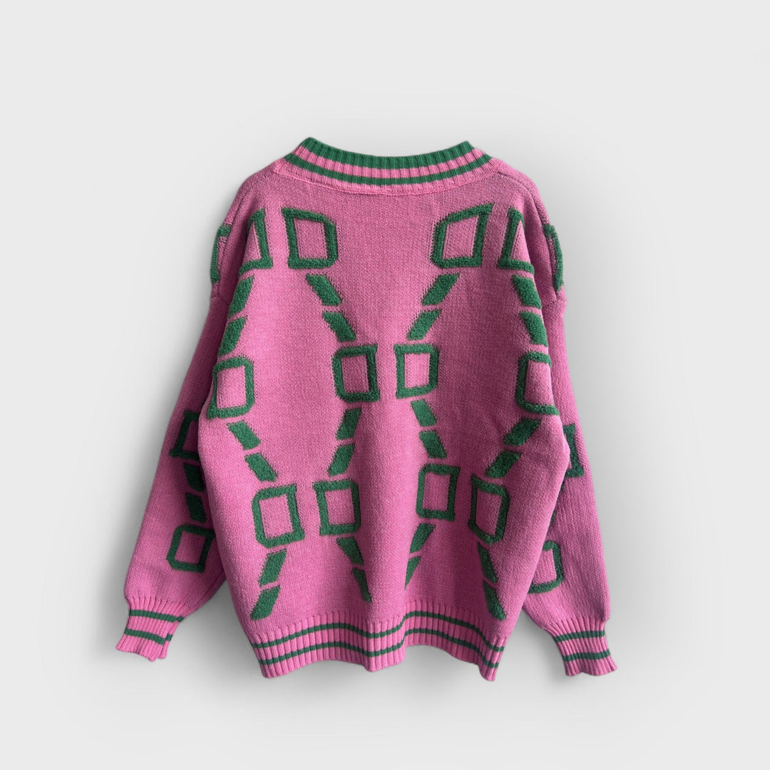JONI - V-NECK COLOUR CONTRAST KNIT CARDIGAN