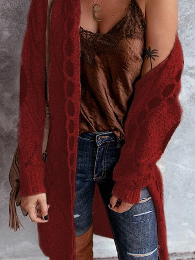 ANNA – TEXTURED LONG HOODED CARDIGAN