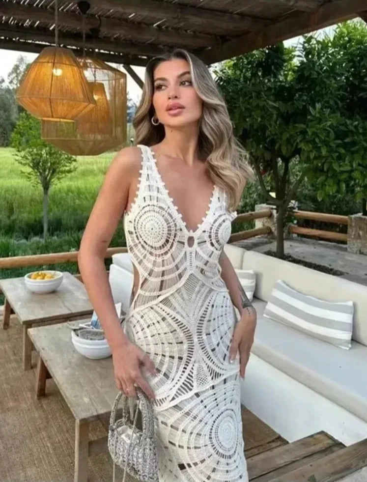 NADINE - CROCHET V-NECK MAXI DRESS