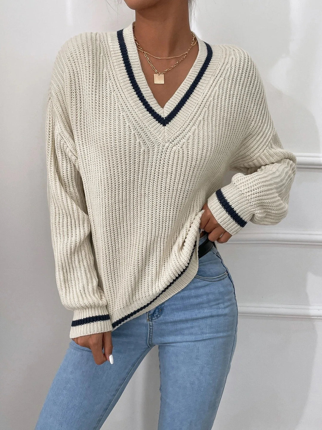 FLORA – WAFFLE KNIT STRIPE JUMPER