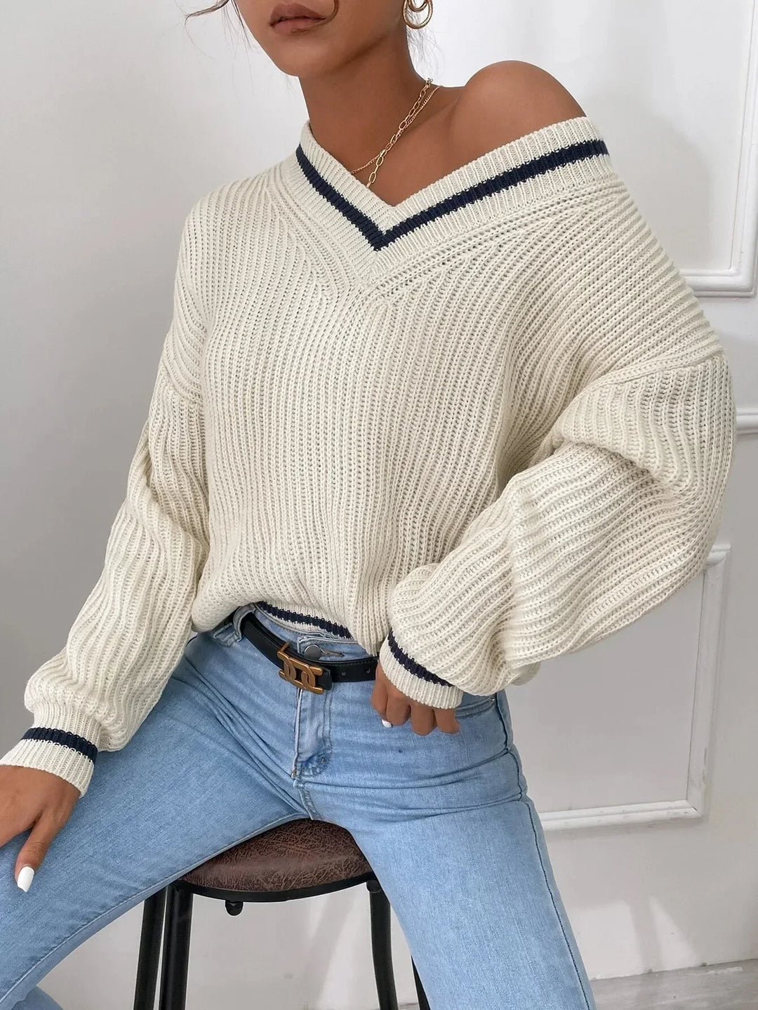 FLORA – WAFFLE KNIT STRIPE JUMPER