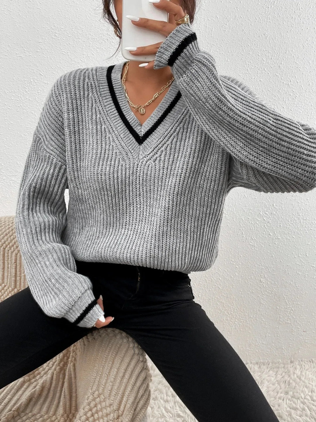 FLORA – WAFFLE KNIT STRIPE JUMPER