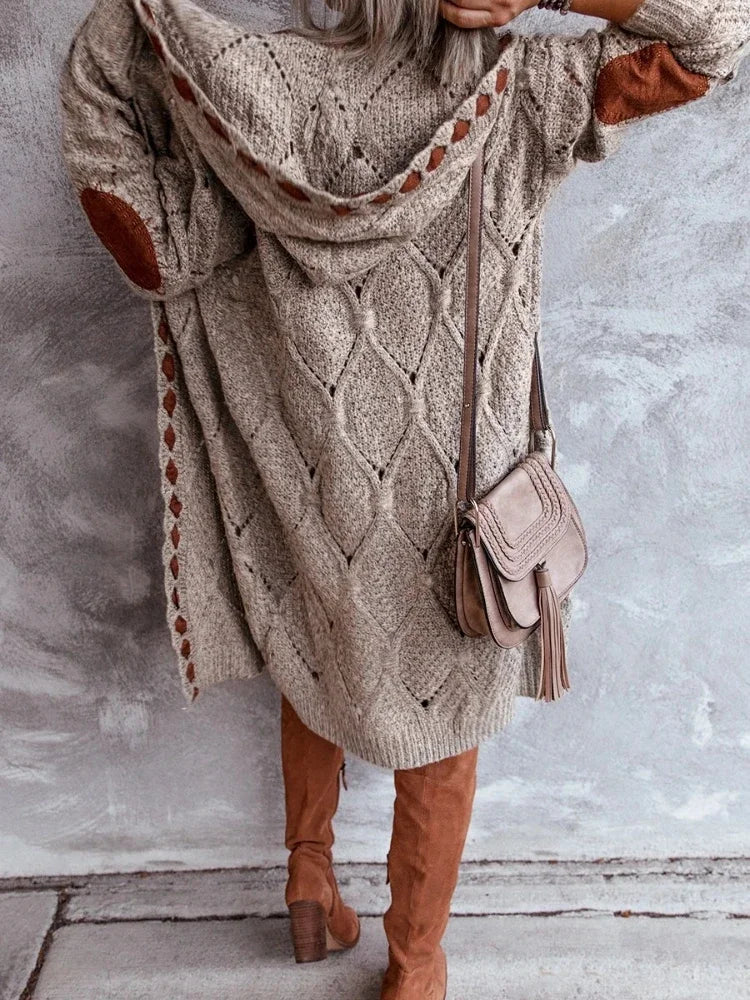 ANNA – TEXTURED LONG HOODED CARDIGAN