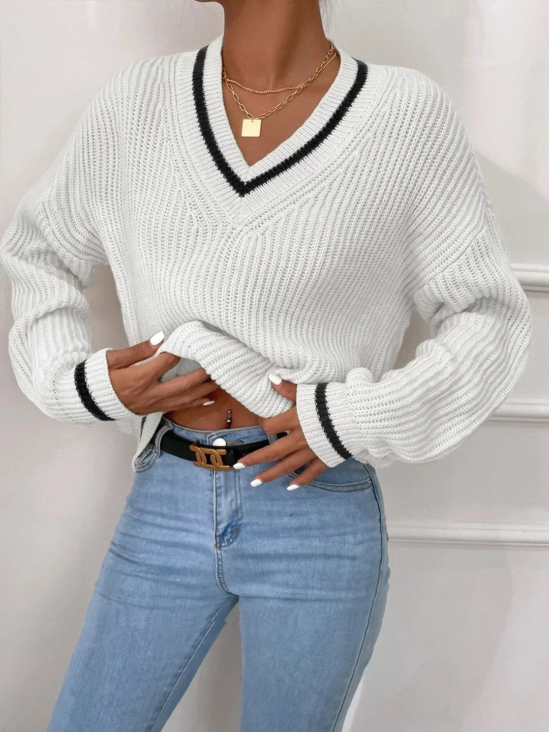 FLORA – WAFFLE KNIT STRIPE JUMPER