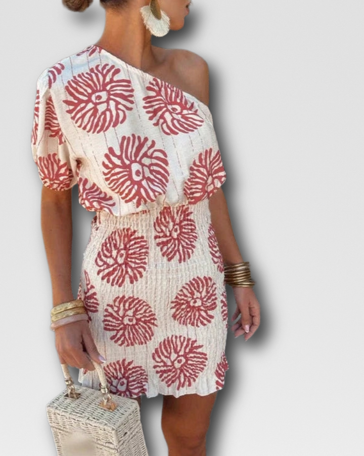 JOSEPHINE - ONE-SHOULDER PRINT MINI DRESS