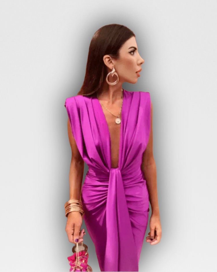 MELANIE - DRAPED KNOT EVENING DRESS