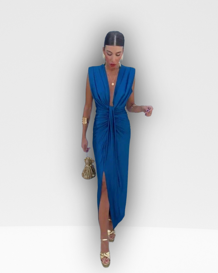 MELANIE - DRAPED KNOT EVENING DRESS