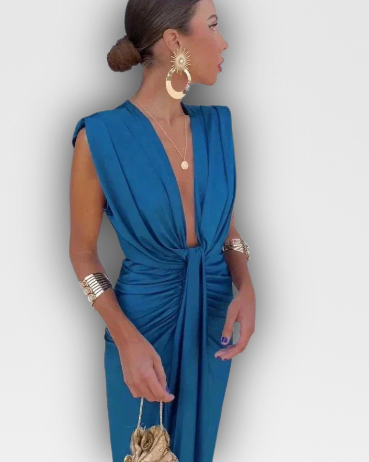 MELANIE - DRAPED KNOT EVENING DRESS