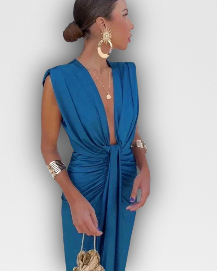 MELANIE - DRAPED KNOT EVENING DRESS