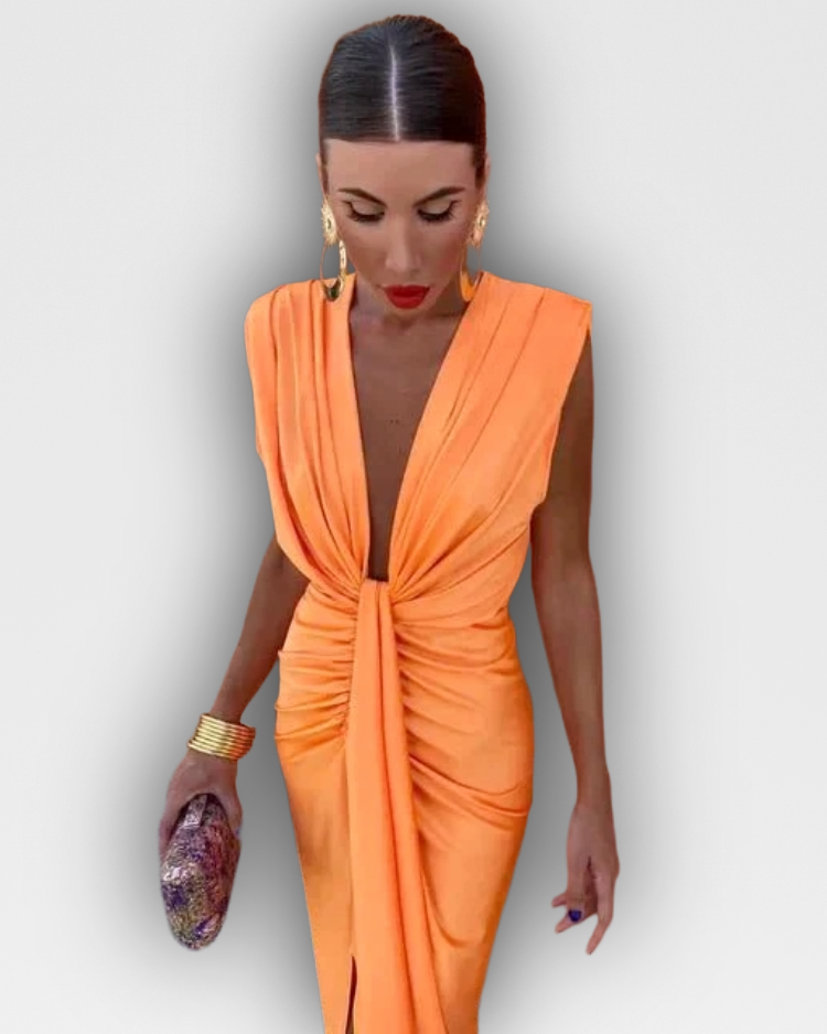MELANIE - DRAPED KNOT EVENING DRESS
