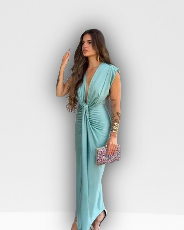 MELANIE - DRAPED KNOT EVENING DRESS