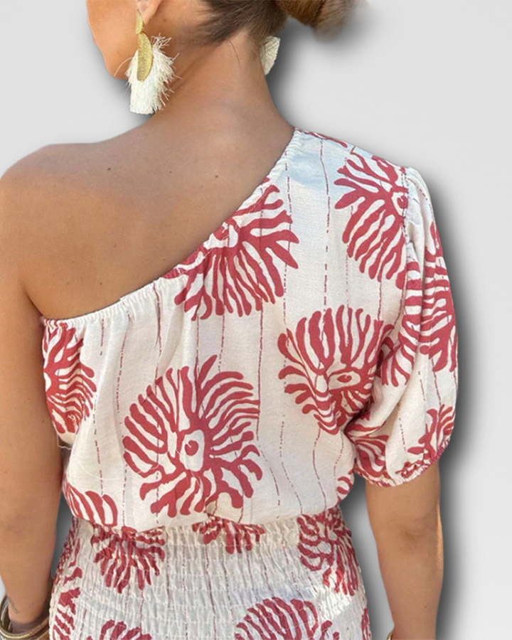 JOSEPHINE - ONE-SHOULDER PRINT MINI DRESS
