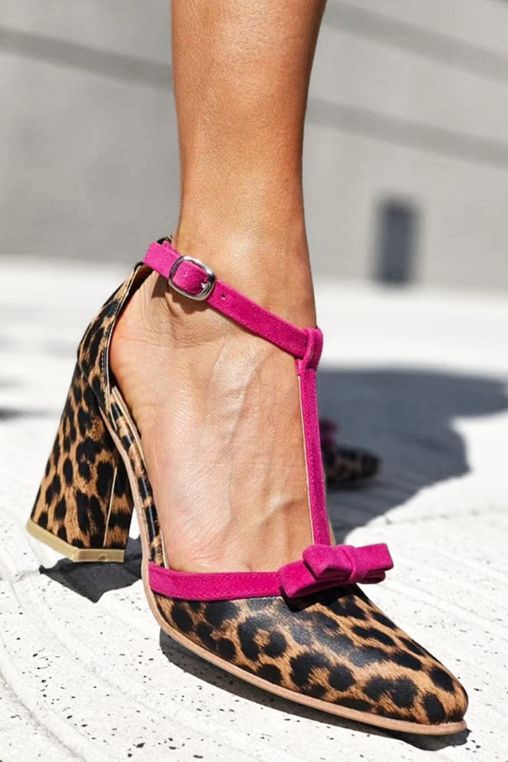 PEARL – LEOPARD PRINT T-BAR HEEL