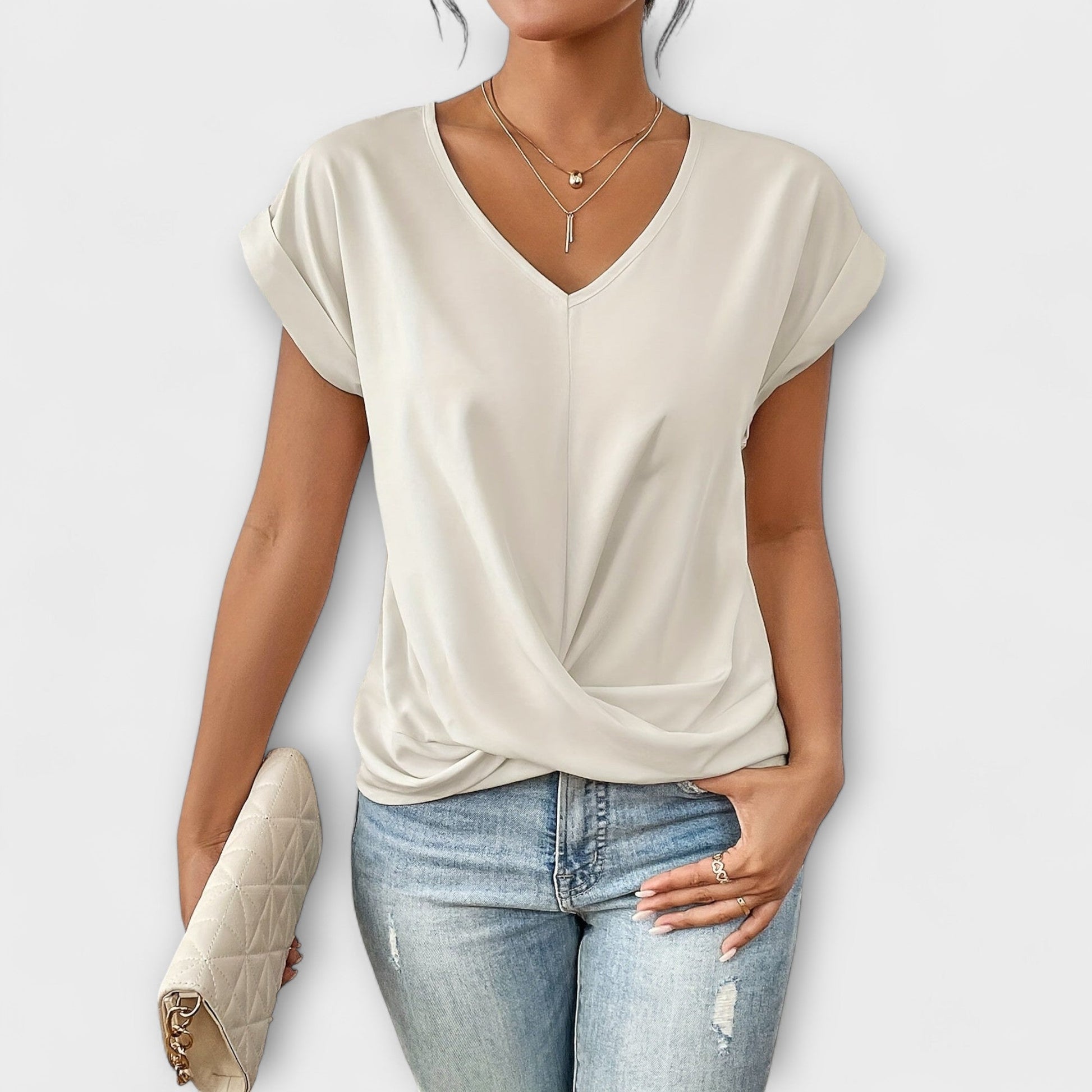 ROMILLY - V-NECK BLOUSE WITH KNOT DETAIL
