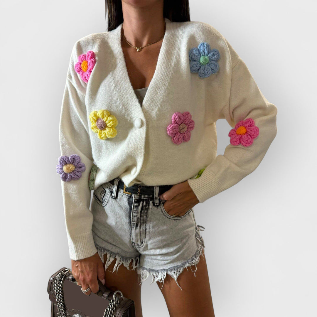 CLARE - WHIMSICAL FLOWER KNIT CARDIGAN