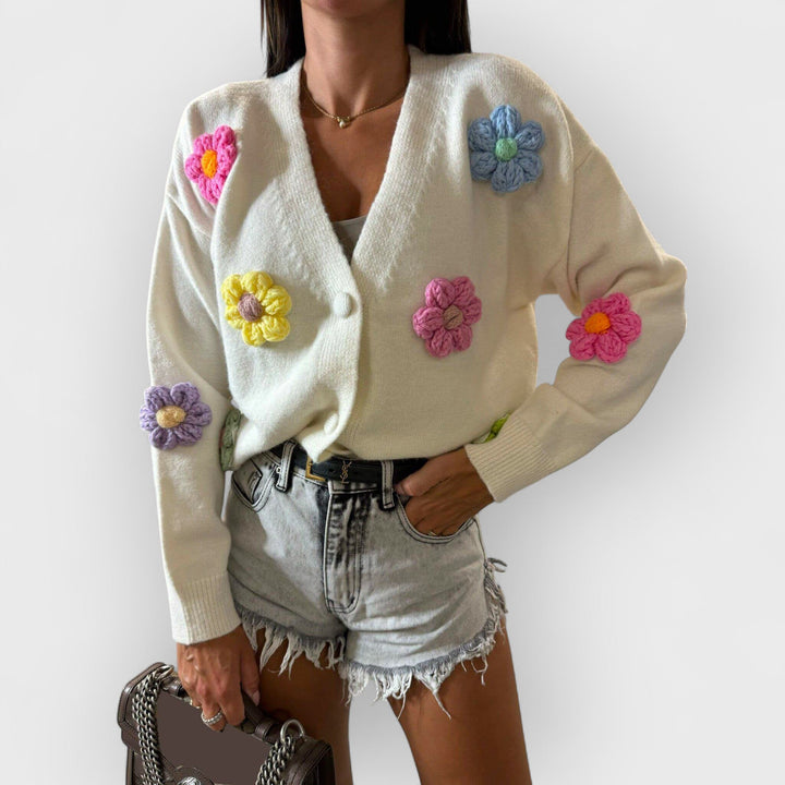 CLARE - WHIMSICAL FLOWER KNIT CARDIGAN